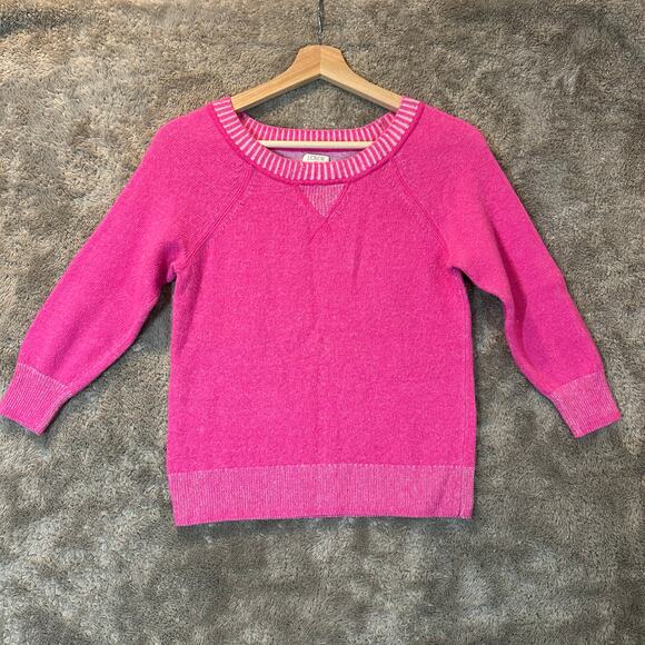 J. Crew Pink Crewneck Plaited Sweater S Small Merino Wool - Picture 1 of 7